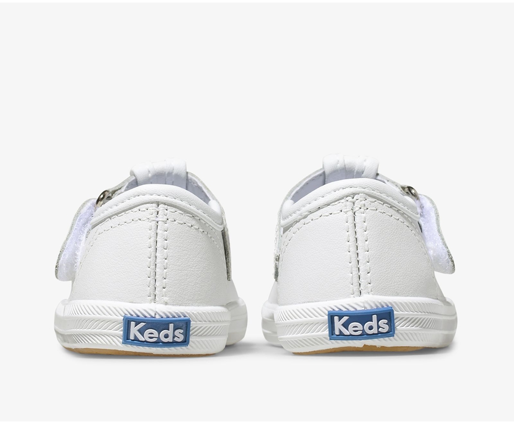 Kids Keds Slip Ons - Champion Toe Cap T-Strap - White - 9350-KGIRZ